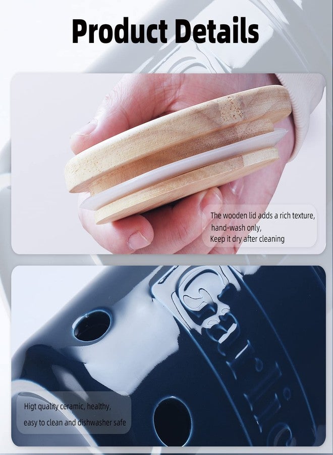 ONTUBE Garlic Keeper with Wooden Lid, 4.5-Inch Ceramic Garlic Holder Storage, Garlic Container for Kitchen, Garlic Saver to Keep Your Garlic Cloves Fresh Longe 24 oz, Navy - Image 4