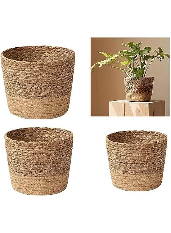 XiuWoo 3 sizes to choose from Grass Flower Basket Indoor Woven Flower Pot Flower Pot Flower Pot Decoration Laundry Basket Household Flower Pot Leak Proof Plastic Liner Indoor and Outdoor Garden Decoration - Image 4
