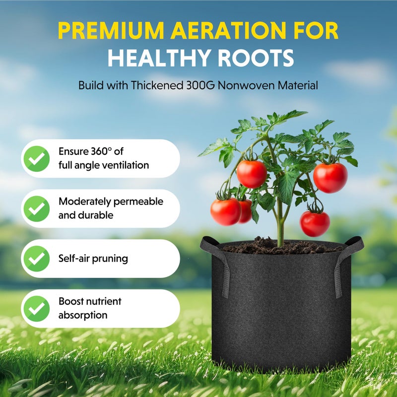 iPower 3 Gallon 10 Pack Grow Bags Nonwoven Fabric Pots Aeration Container with Strap Handles for Garden and Planting, 10-Pack Black, 3 Gallon - Image 4