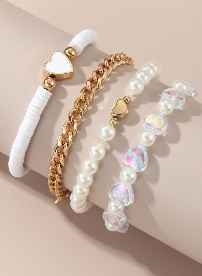 Take Two Pack of 4 - Beaded Heart Bracelet - Image 1