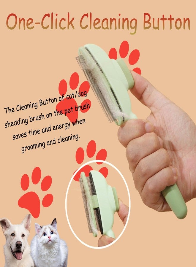 KixMalkinly 2Pcs Pet Comb Flea Comb for Cats Dogs,Self-Cleaning Cat Grooming Brush with Release Button and Stainless Steel Round Teeth,Detangling Long and Matted on Cats and Dogs(Yellow+Green) - Image 2