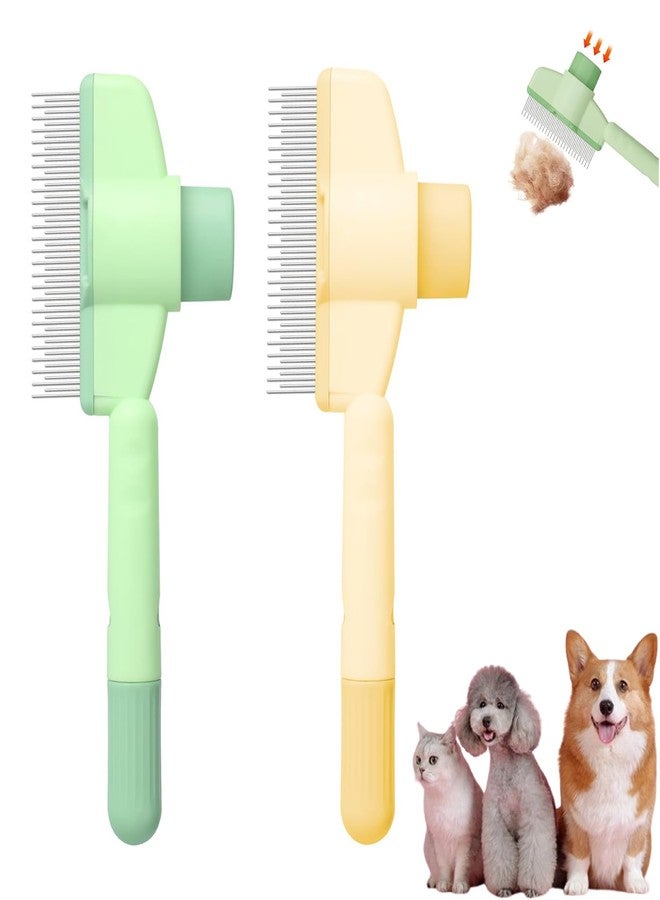 KixMalkinly 2Pcs Pet Comb Flea Comb for Cats Dogs,Self-Cleaning Cat Grooming Brush with Release Button and Stainless Steel Round Teeth,Detangling Long and Matted on Cats and Dogs(Yellow+Green) - Image 1
