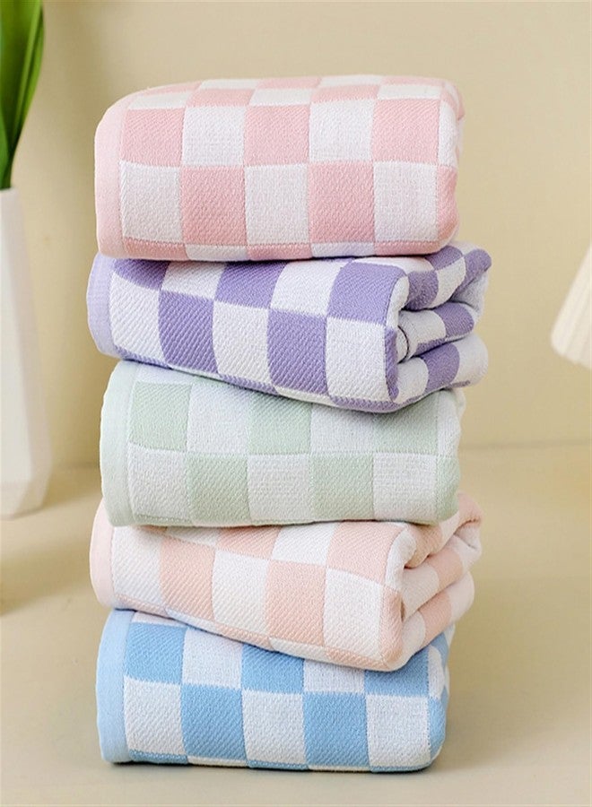 SK Studio Checkered Cotton Hand Towels Set of 5, Ultra Soft Highly Absorbent Bath Towel, 14 x 19 Inches Lightweight and Quick Drying Towels for Body, Sport, Yoga, Blue - Image 5
