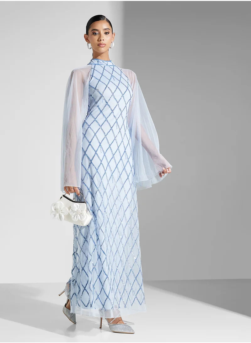 Amelia Rose Embellished Mesh Detailed Dress