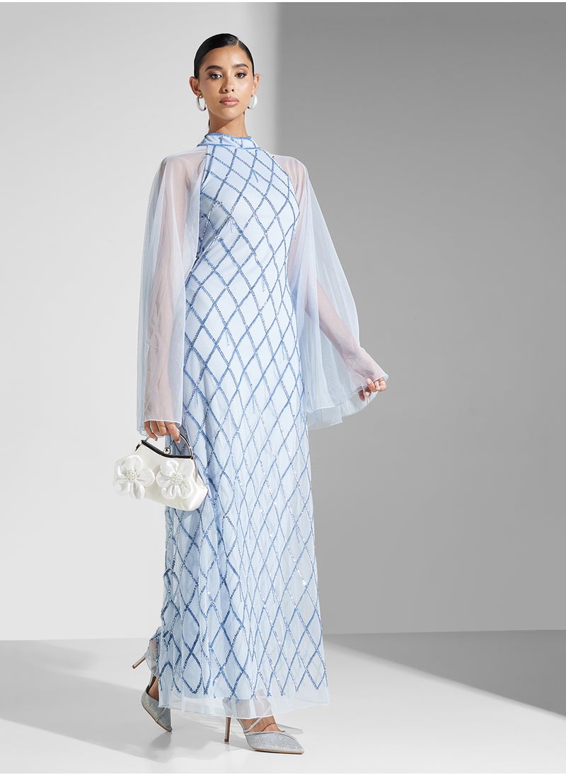 Amelia Rose Embellished Mesh Detailed Dress  - Image 1