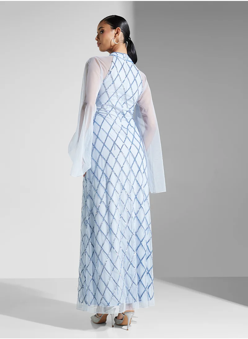 Amelia Rose Embellished Mesh Detailed Dress