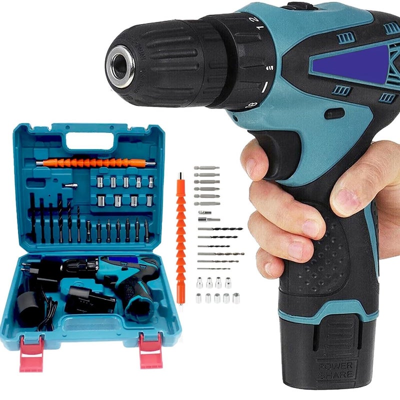 SAENTE 12V Liion Dual Speed Keyless Chuck Drill Cordless Drill Drill Driver Screwdriver with 2 Batteries LED Torch Variable Speed and Torque Setting 181 With Batteries - Image 1