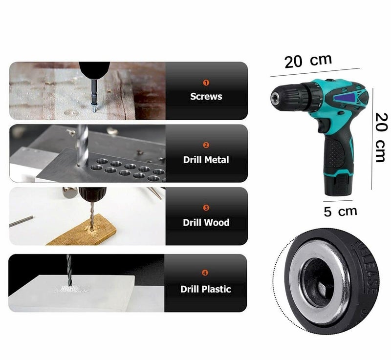 SAENTE 12V Liion Dual Speed Keyless Chuck Drill Cordless Drill Drill Driver Screwdriver with 2 Batteries LED Torch Variable Speed and Torque Setting 181 With Batteries - Image 2
