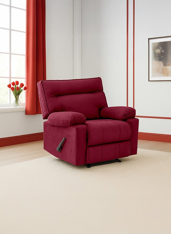 باك كومفرت كرسي استرخاء من باك كومفورت كالما بتنجيد مخملي – مقعد أنيق للاسترخاء مع مسند ظهر ومسند قدم قابلين للتعديل لغرفة المعيشة أو النوم، بمقاس 90×80×95 سم – برغاندي - Image 1