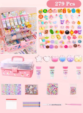 279 Pcs DIY Whipped Cream Clay Glue Set, Simulated DIY Making Art Craft Kit with Cartoon Stickers, Accessories, Key Chains with Storage Box for Gifting Assorted - view 3