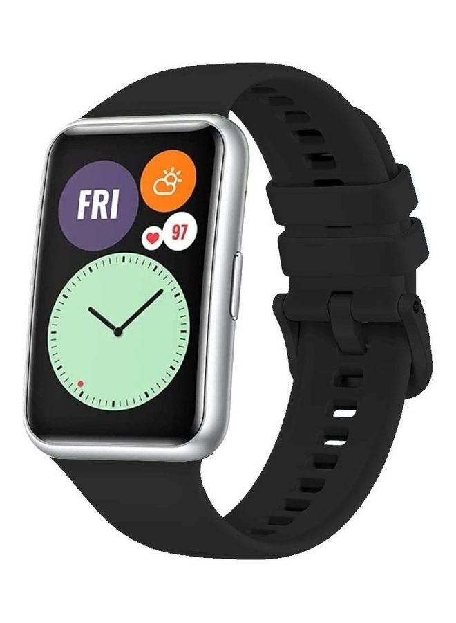 Loquat Adjustable Silicone Sport Watch Bands Replacement Wristband Compatible With Huawei Watch Fit 2 Black - Image 1