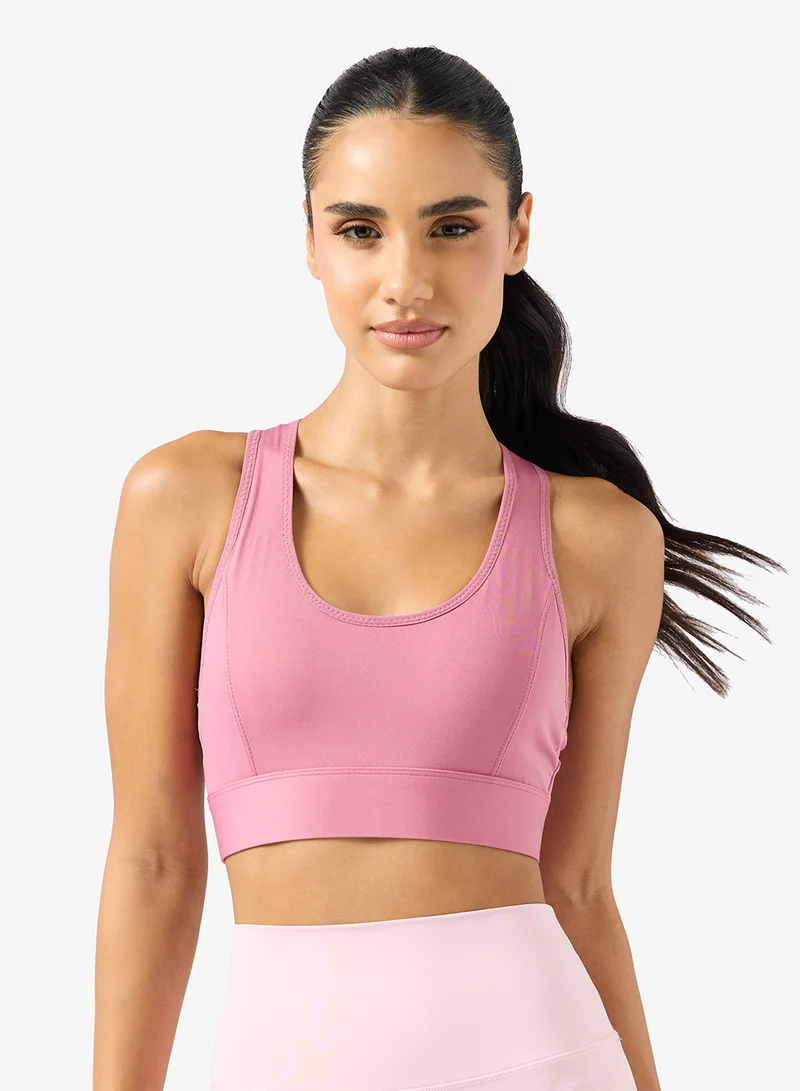Mesh Detail Sports Bra with Back Clasp