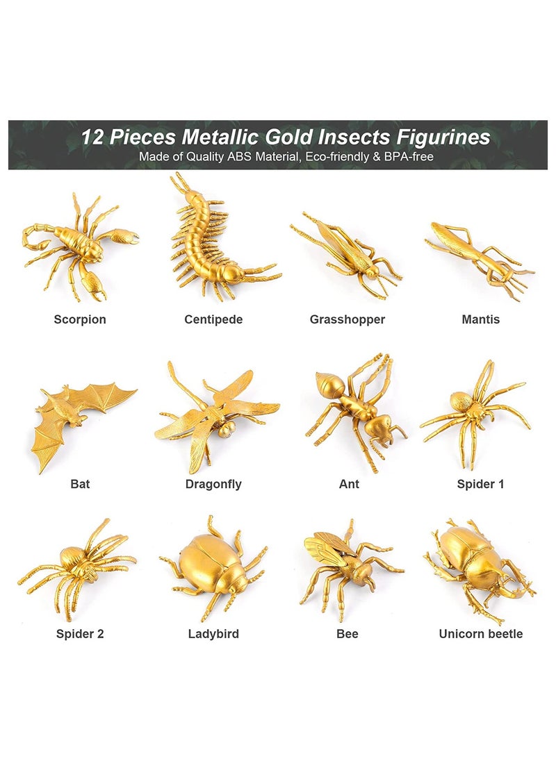 SYOSI - 12 Pieces Metallic Gold Plastic Insects Figurines Toys Realistic Insects Bugs Toys Animal Figurines Decor for Farm Circus Jungle Safari Insects Themed Birthday Party - Image 1