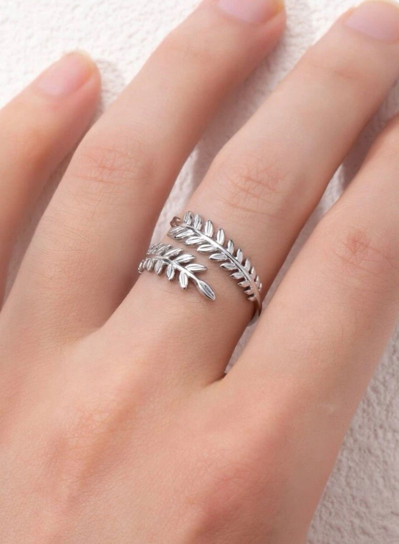 نون-شى خاتم نسائي مصنوع من الاستانلس ستيل باللون الفضي بمقاس موحد - Image 1