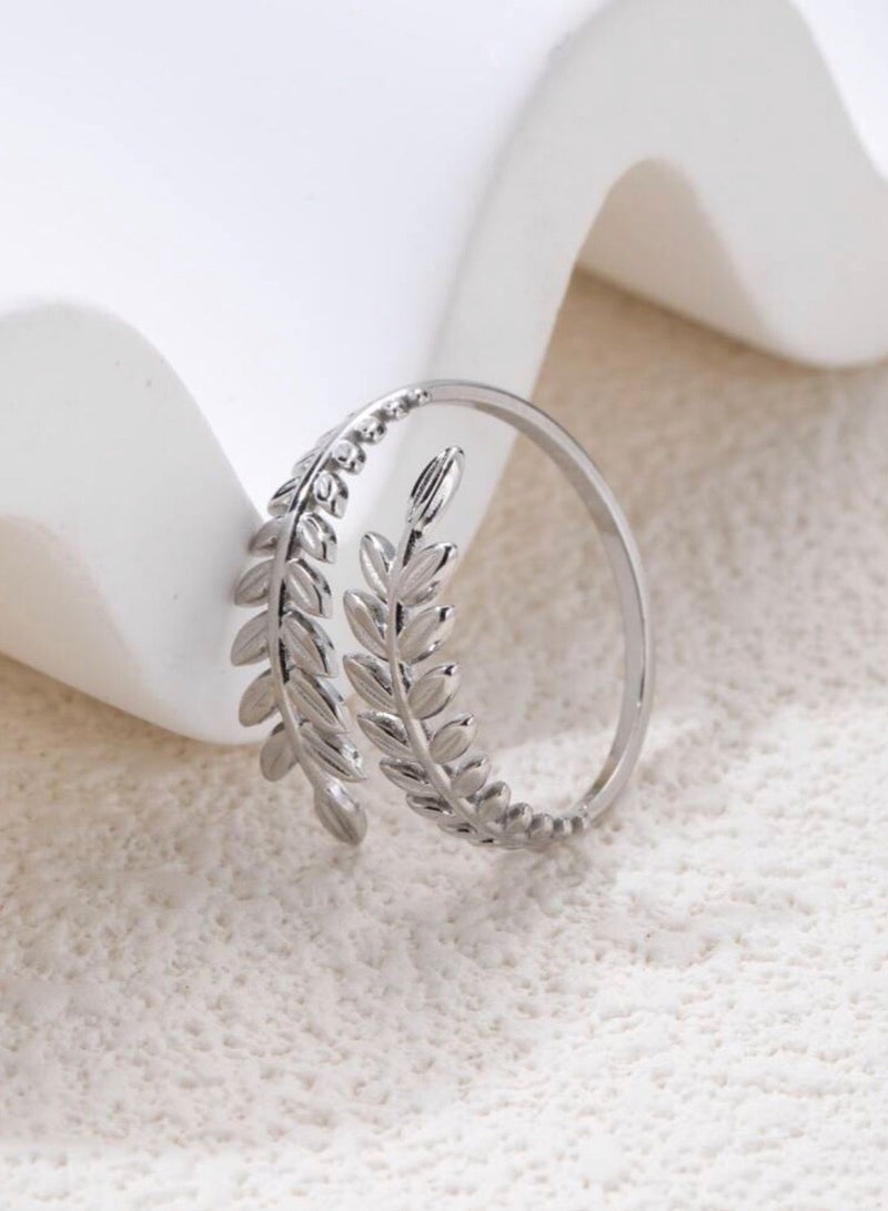 نون-شى خاتم نسائي مصنوع من الاستانلس ستيل باللون الفضي بمقاس موحد - Image 3