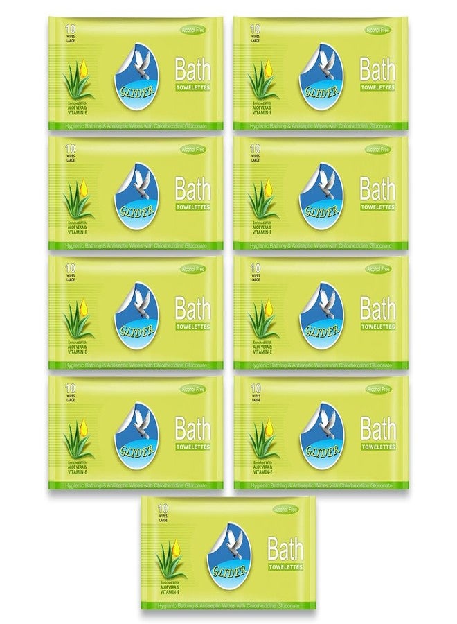 Glider Bed Bath Wipes | 9 Packs | 90 Wipes | Enriched with Aloe Vera & Vitamin E | Extra-Large, No-Rinse Cleansing Wipes for Adults & Seniors - Image 1