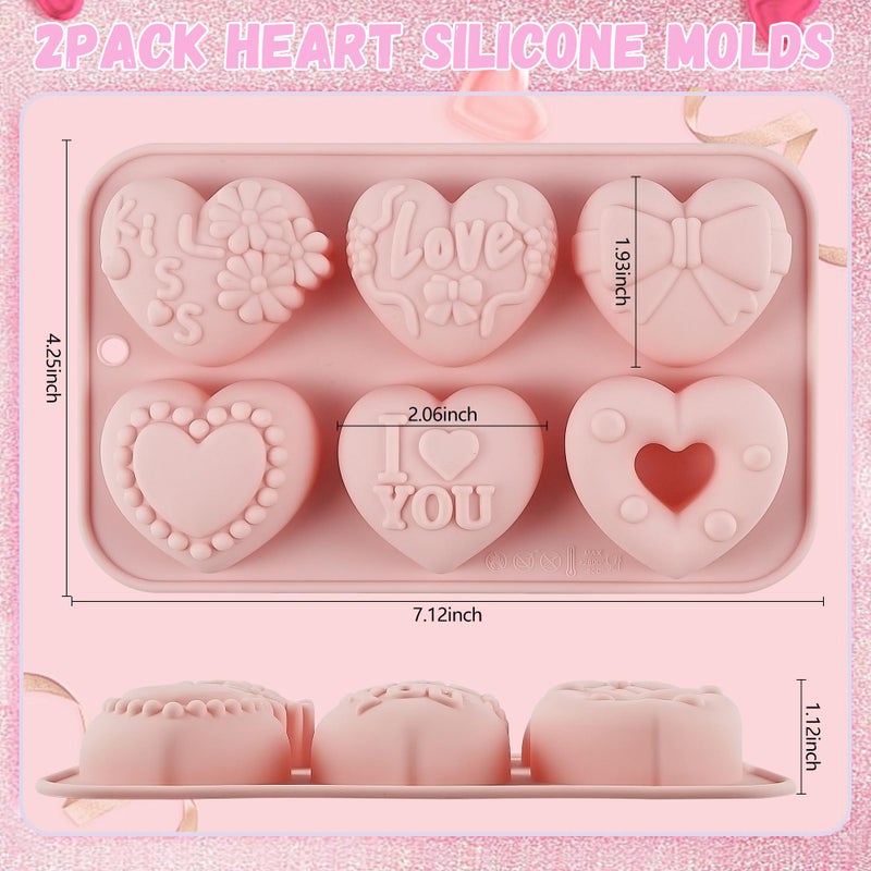 Vidotim 2-Pack Heart Silicone Mold for Chocolates,6-Cavity Silicone Heart Chocolate Mold,Nonstick Heart Shaped Silicone Mold for Cupcakes,Candy,Jelly,Ice Cubes,Muffins(2.06"(2Pcs)) - Image 3