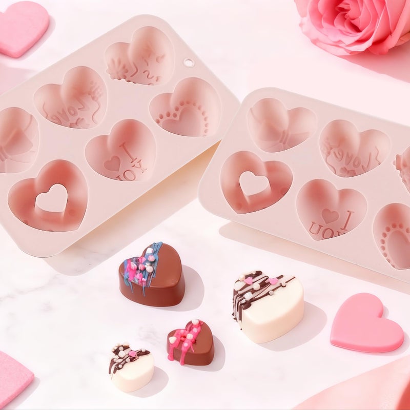 Vidotim 2-Pack Heart Silicone Mold for Chocolates,6-Cavity Silicone Heart Chocolate Mold,Nonstick Heart Shaped Silicone Mold for Cupcakes,Candy,Jelly,Ice Cubes,Muffins(2.06"(2Pcs)) - Image 2