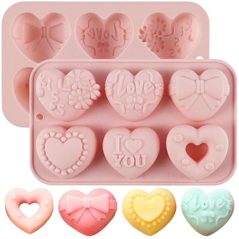 Vidotim 2-Pack Heart Silicone Mold for Chocolates,6-Cavity Silicone Heart Chocolate Mold,Nonstick Heart Shaped Silicone Mold for Cupcakes,Candy,Jelly,Ice Cubes,Muffins(2.06"(2Pcs)) - Image 1