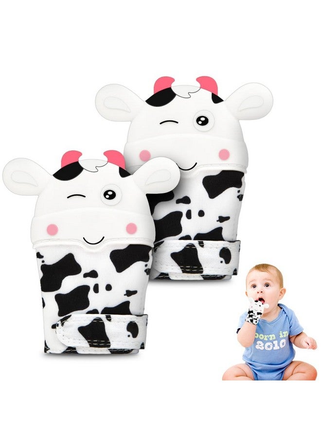 hotut 2Pack Silicone Teething Mitt, Cow Baby Teething Toy for 0-6 6-12 Months, Food Grade Silicone Infant Teething Mitten, BPA-Free Baby Chew Toys for Pain Relief, Sucking Needs - Image 1
