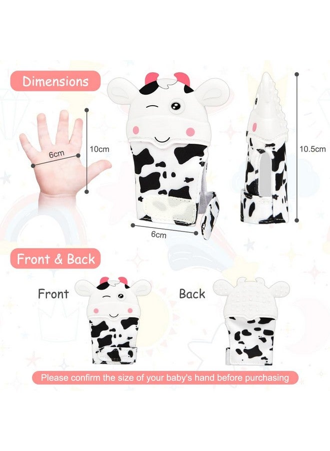 hotut 2Pack Silicone Teething Mitt, Cow Baby Teething Toy for 0-6 6-12 Months, Food Grade Silicone Infant Teething Mitten, BPA-Free Baby Chew Toys for Pain Relief, Sucking Needs - Image 2