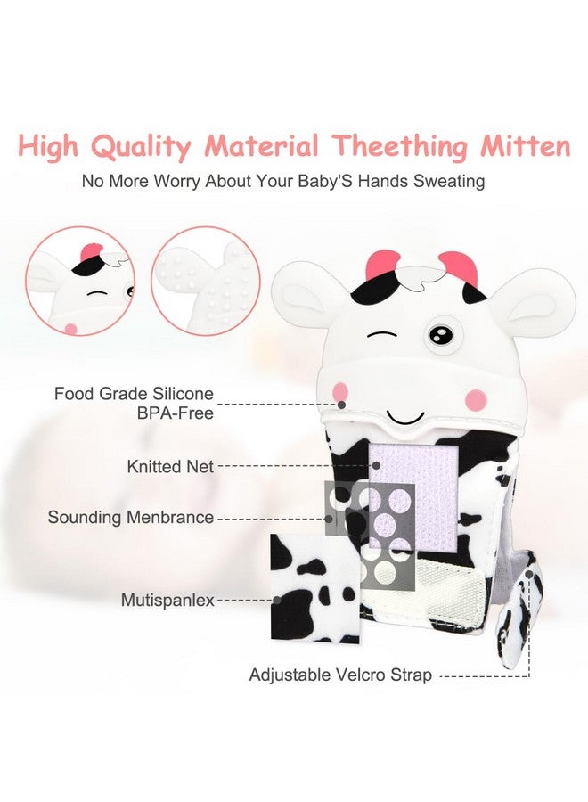 hotut 2Pack Silicone Teething Mitt, Cow Baby Teething Toy for 0-6 6-12 Months, Food Grade Silicone Infant Teething Mitten, BPA-Free Baby Chew Toys for Pain Relief, Sucking Needs - Image 3