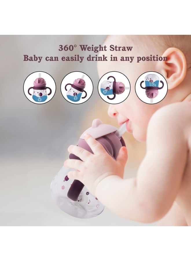 DMG TECH Sippy Cup for Baby 6-12 Months, Weighted Straw Non-Spill Cup for Toddlers With Handles, Spill-Proof, Leak-Proof Soft Spout 260ml, BPA Free (Purple) - Image 2