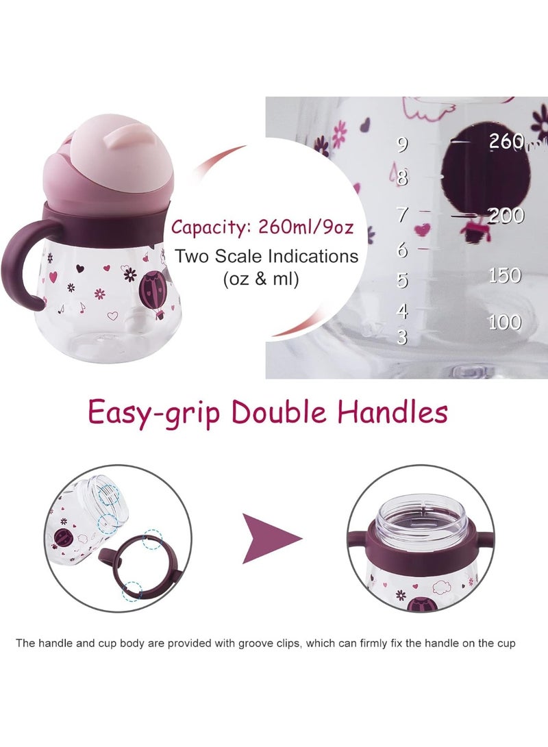 DMG TECH Sippy Cup for Baby 6-12 Months, Weighted Straw Non-Spill Cup for Toddlers With Handles, Spill-Proof, Leak-Proof Soft Spout 260ml, BPA Free (Purple) - Image 5