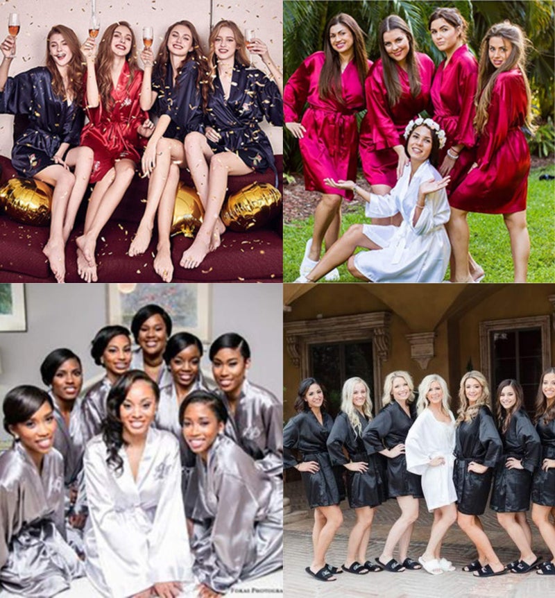 Ekouaer Ekouaer Women's Satin Robe Valentines Lingerie for Women Kimono Bathrobe 3/4 Sleeve Ruffle Belted Robes Bridesmaids  - Image 5