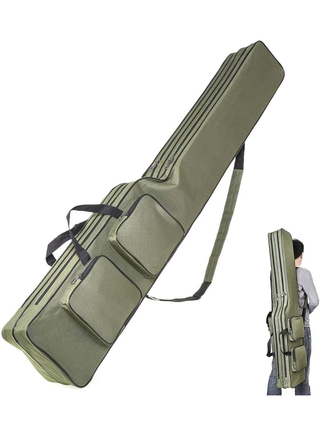 PROMASS Fishing Tackle Storage Bag, 130cm/4.27ft Portable Fishing Rod Reel Organizer Fishing Pole Gear Tool Cases Carrier Two Layer Durable Oxford Large Capacity Travel Fishing Cover Bag(Green)