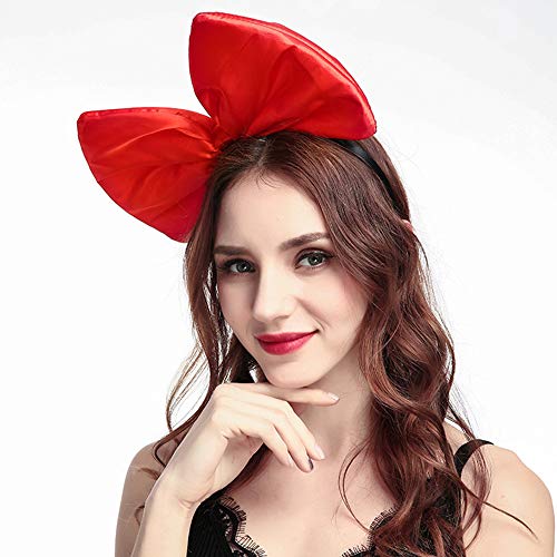 WLBON Bow Headband Hair Bands Big Bow Hair Hoops Women's Party Decoration Headpiece Cosplay Costume Handmade Hair Accessories - 1 Pack Red - Image 3