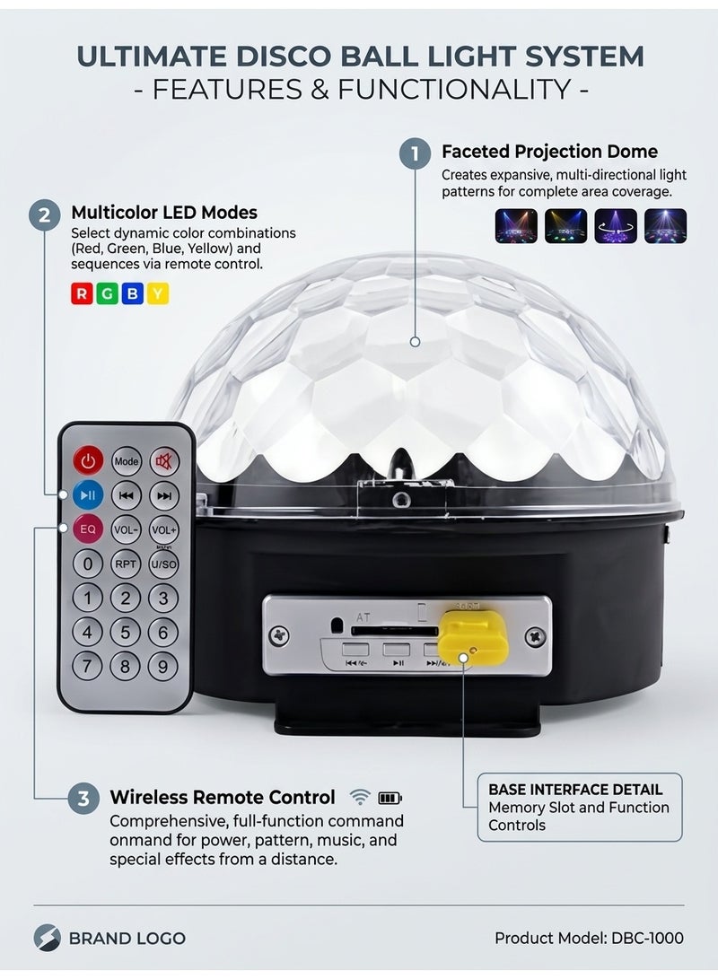مصباح حفلات ديسكو LED كريستال ماجيك بول مع مكبر صوت بلوتوث، USB وبطاقة SD - Image 5