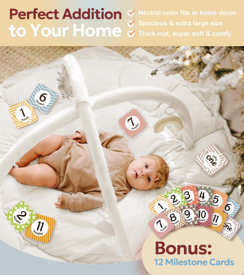Mallify 5-in-1 Thick & Plush Baby Play Gym, Baby Play Mats for Floor, Tummy Time Mat with 6 Toys, Convertible Stage-Based Developmental from Babies to Toddlers, Ball Pit, White - Image 4