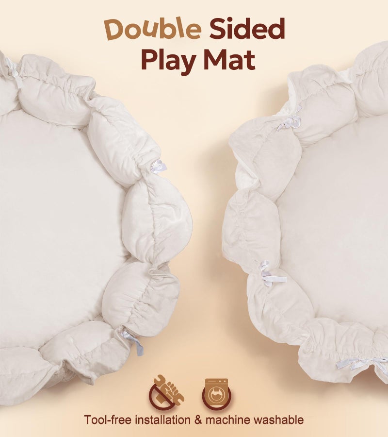 Mallify 5-in-1 Thick & Plush Baby Play Gym, Baby Play Mats for Floor, Tummy Time Mat with 6 Toys, Convertible Stage-Based Developmental from Babies to Toddlers, Ball Pit, White - Image 5