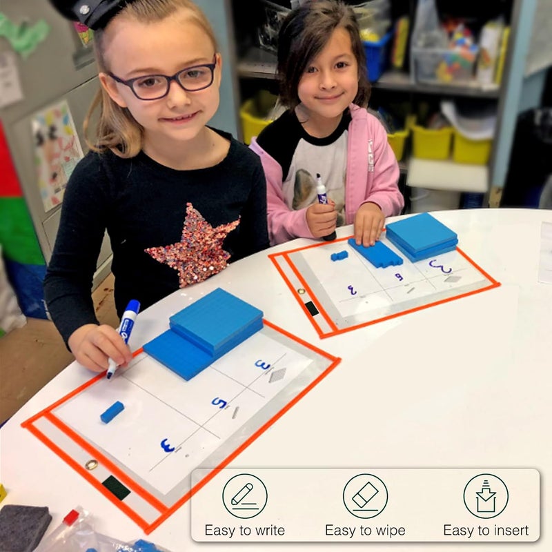 Bonbela أكياس مسح جاف 30 حزمة EASYWipeXL، حجم كبير 10"×13" أكياس مسح جاف متينة قابلة لإعادة الاستخدام، وفر الوقت والورق مع أكياس جيب سريعة الوضوح للصفوف الدراسية، المكتب والمدرسة المنزلية. - Image 5