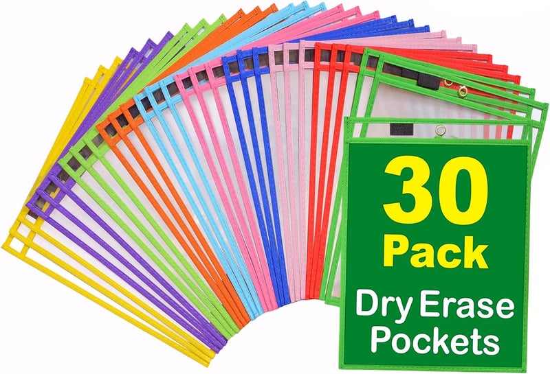 Bonbela أكياس مسح جاف 30 حزمة EASYWipeXL، حجم كبير 10"×13" أكياس مسح جاف متينة قابلة لإعادة الاستخدام، وفر الوقت والورق مع أكياس جيب سريعة الوضوح للصفوف الدراسية، المكتب والمدرسة المنزلية. - Image 1