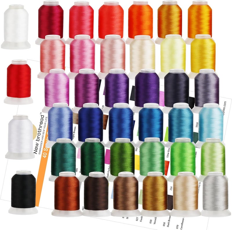 New brothreads 40 Brother Colours Polyester Embroidery Machine Thread Kit 500M (550Y) Each Spool for Brother Babylock Janome Singer Pfaff Husqvarna Bernina Embroidery and Sewing Machines - Image 1