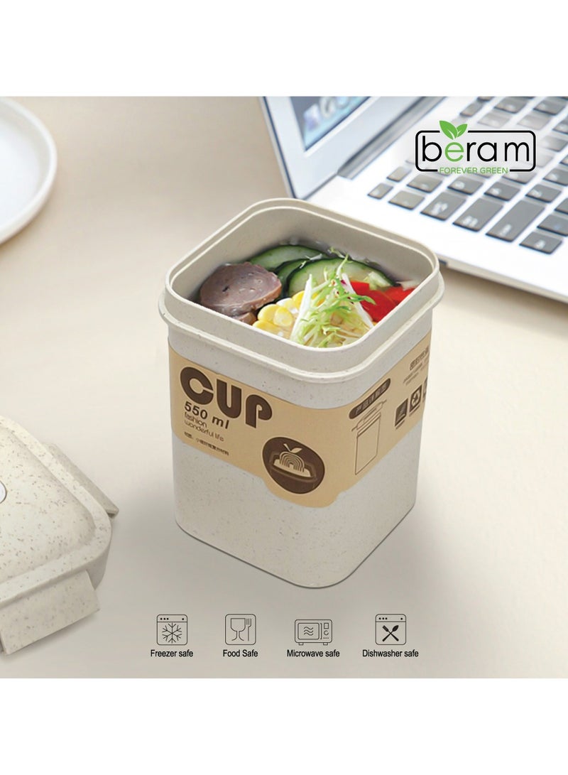 Beram Wheat Straw Lunch Box, 550ml, Soup Bowls, Compartment Containers, Food Storage Boxes, Tiffins for Daily Use, Meal Prep, Reusable Lunch Bags, Leak Proof, With Cutlery  - Image 2