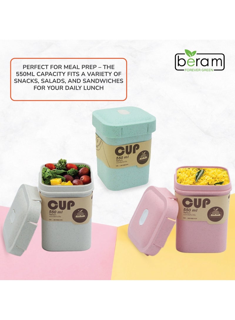 Beram Wheat Straw Lunch Box, 550ml, Soup Bowls, Compartment Containers, Food Storage Boxes, Tiffins for Daily Use, Meal Prep, Reusable Lunch Bags, Leak Proof, With Cutlery  - Image 3
