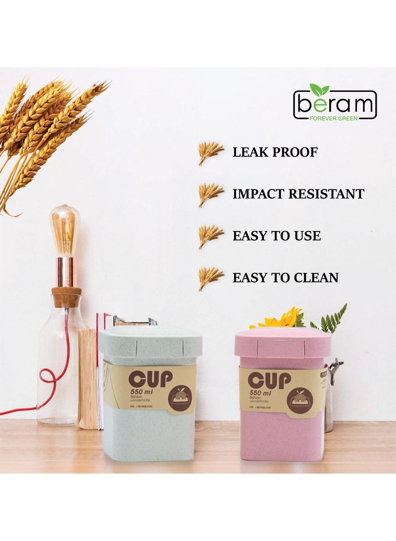Beram Wheat Straw Lunch Box, 550ml, Soup Bowls, Compartment Containers, Food Storage Boxes, Tiffins for Daily Use, Meal Prep, Reusable Lunch Bags, Leak Proof, With Cutlery  - Image 4