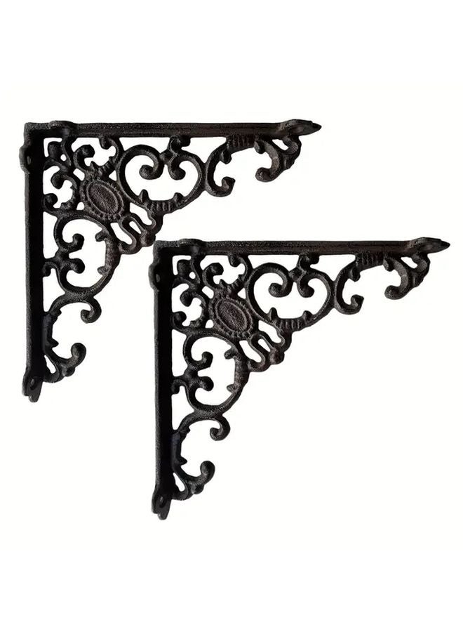 2 Pack Heavy Duty Cast Iron Shelf Brackets Dark Brown 7 8in x 7 68in - Image 2