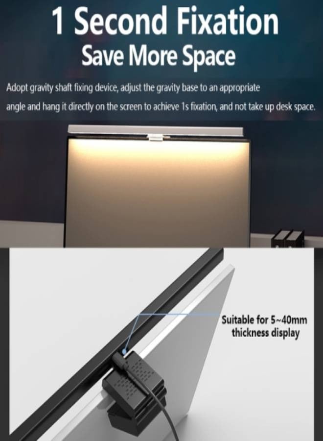 ارواق شريط إضاءة شاشة كمبيوتر TB-301S بطول 50 سم، مصابيح تعليق للشاشة، مع خاصية التعتيم المستمر، ومنفذ USB، ومصباح مكتب للدراسة والقراءة، ومصباح شاشة طاولة (أسود) - Image 4