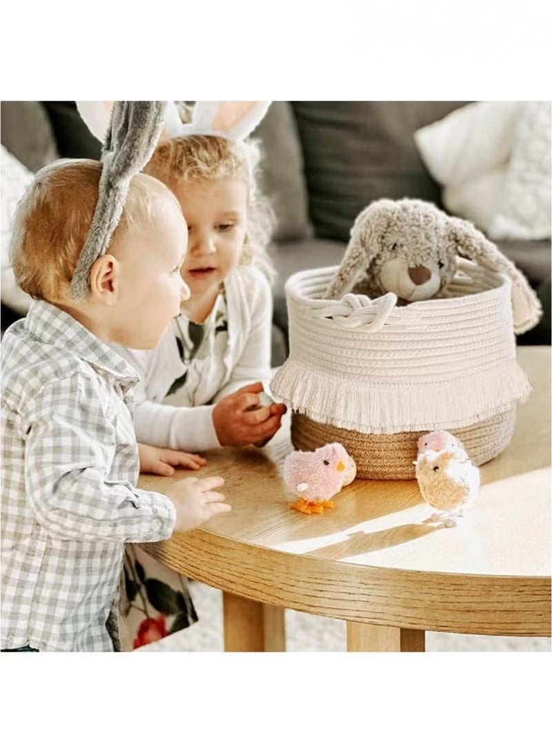 MIXDE Small woven storage basket decorated with cotton and jute rope for diapers, blankets, magazines, and keys, cute tassel daycare decoration - home storage container - Image 4