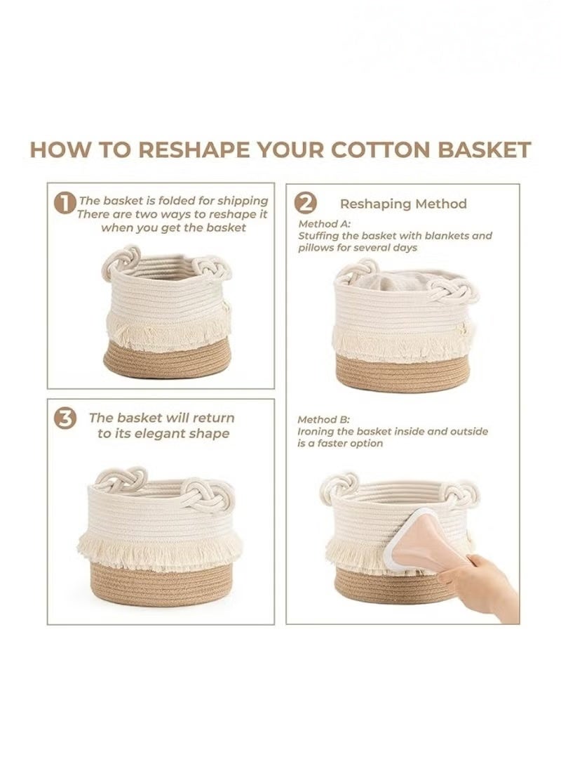 MIXDE Small woven storage basket decorated with cotton and jute rope for diapers, blankets, magazines, and keys, cute tassel daycare decoration - home storage container - Image 3