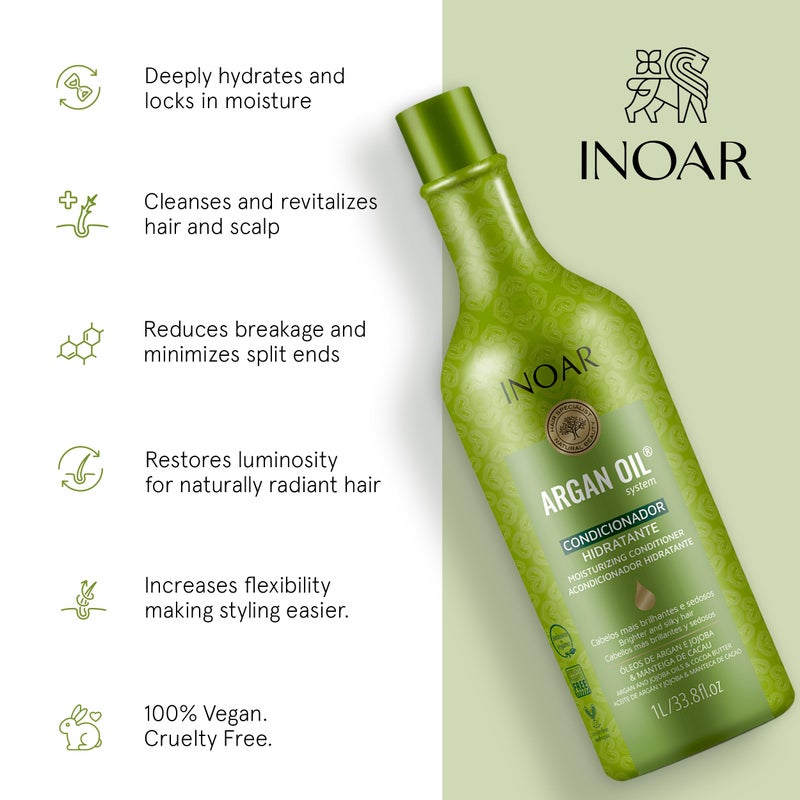INOAR Argan Moisturizing Conditioner with Moroccan Argan Oil for Intensive Hydration, Shine & Softness, 33.8 Fl Oz - Image 3