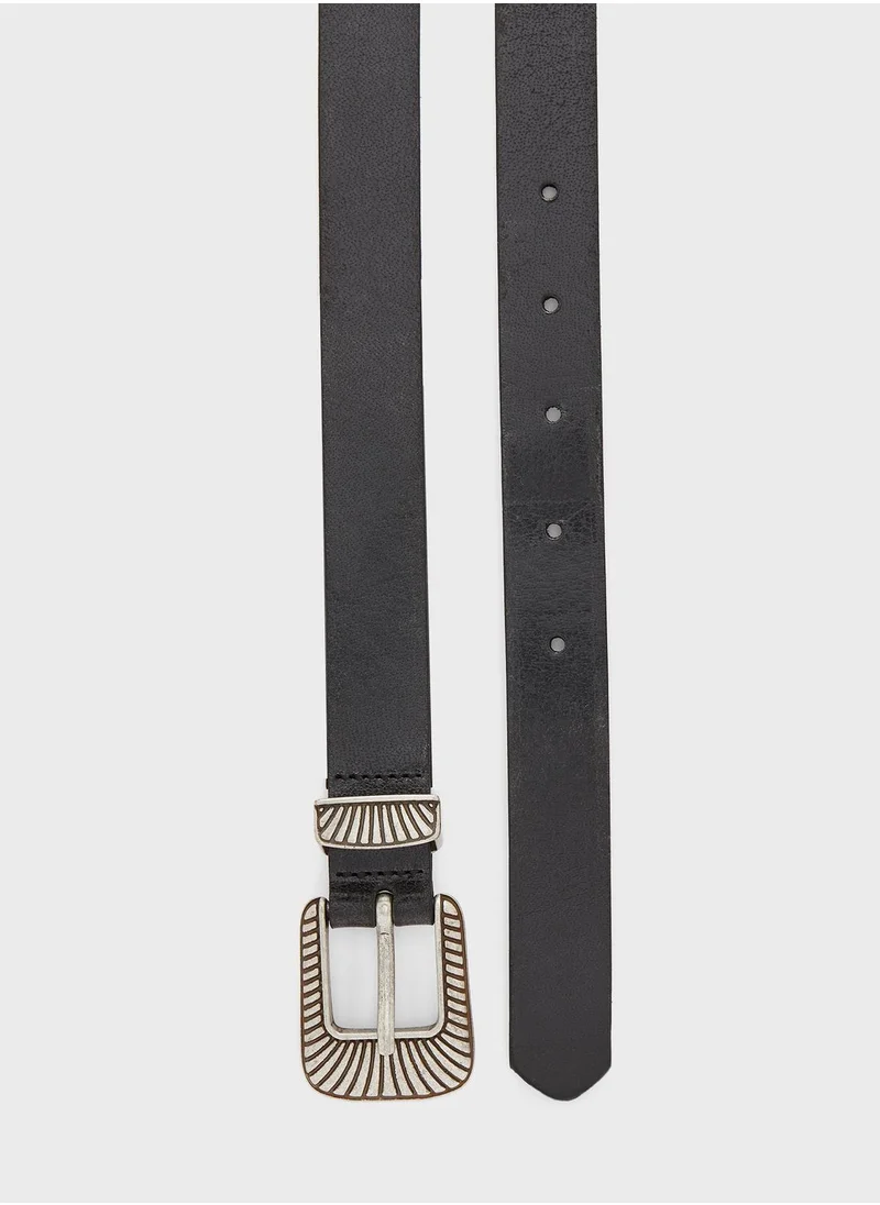 ONLY Textured Buckle Leather Belt