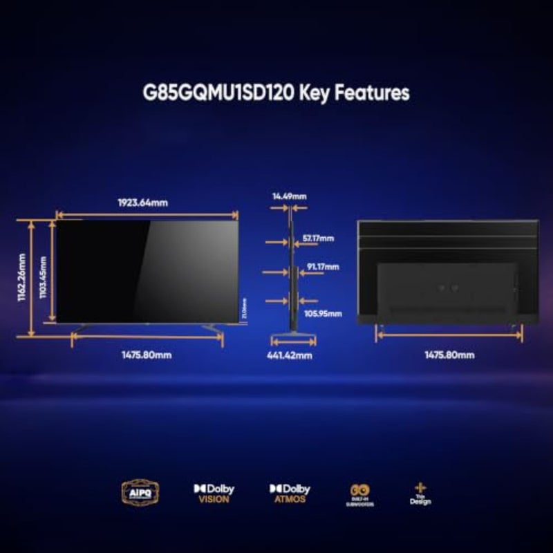 85 Google TV، QD-MiniLED، 4K UHD، وضع معزز الألعاب 120 هرتز + VRR، معالج رباعي النواة، Dolby Vision Dolby ATMOS، Chromecast مدمج، AiPQ، مضخم صوت 20 وات، بلوتوث 5.1، 2.4/5 جيجا هرتز WiFi، بدون إطار - Image 2
