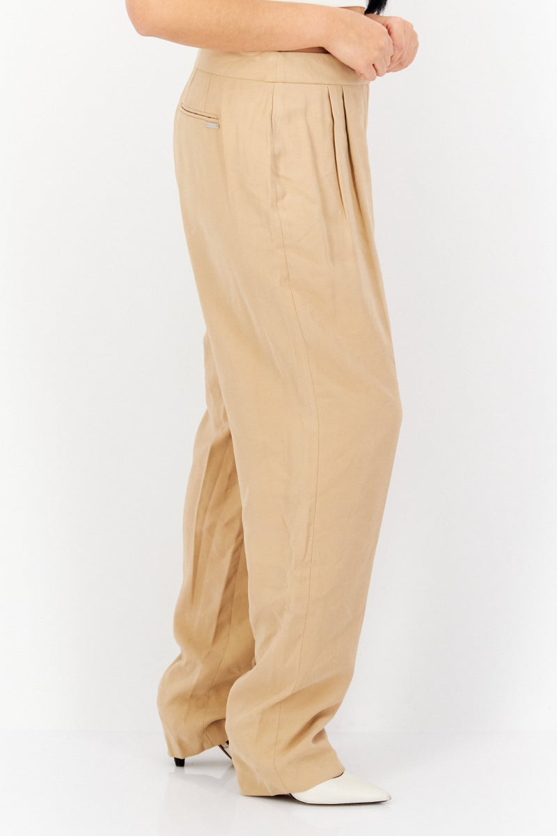 ANNE KLEIN Women Plain High Waist Tapered Pants, Beige  - Image 2