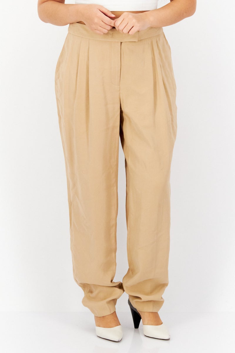 ANNE KLEIN Women Plain High Waist Tapered Pants, Beige  - Image 1