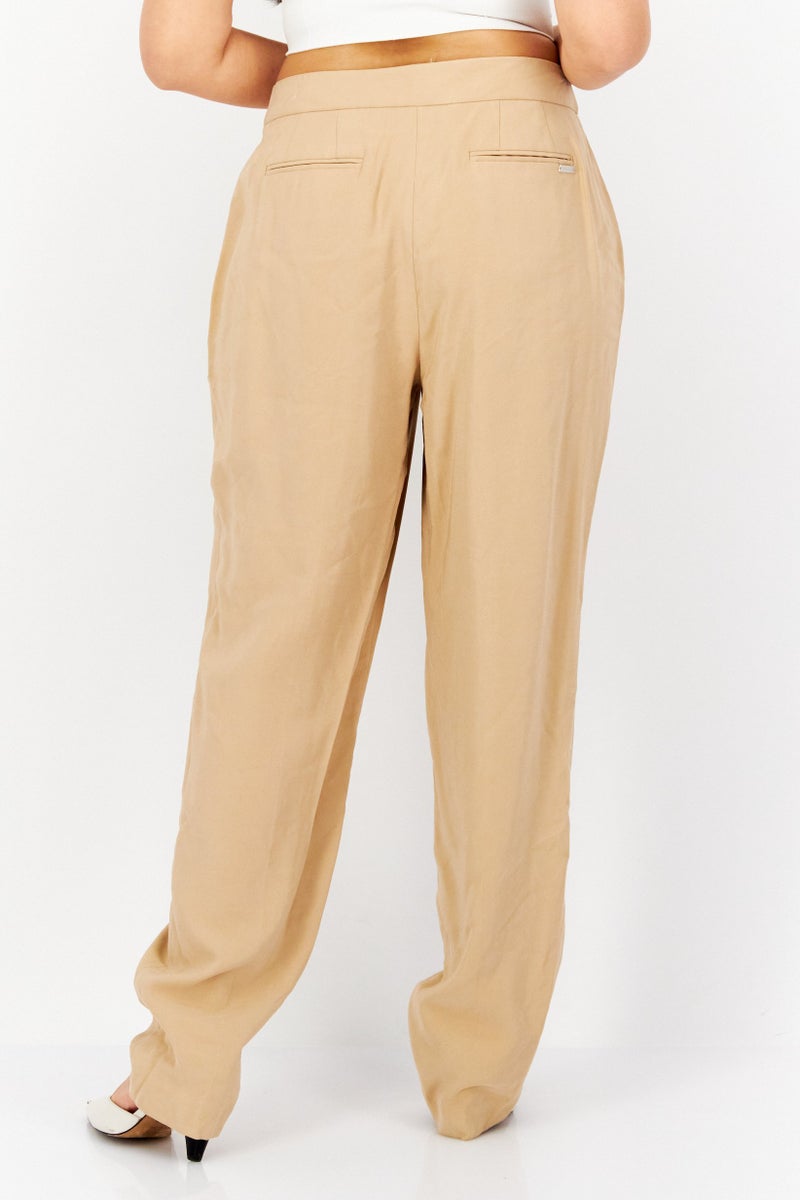 ANNE KLEIN Women Plain High Waist Tapered Pants, Beige  - Image 4